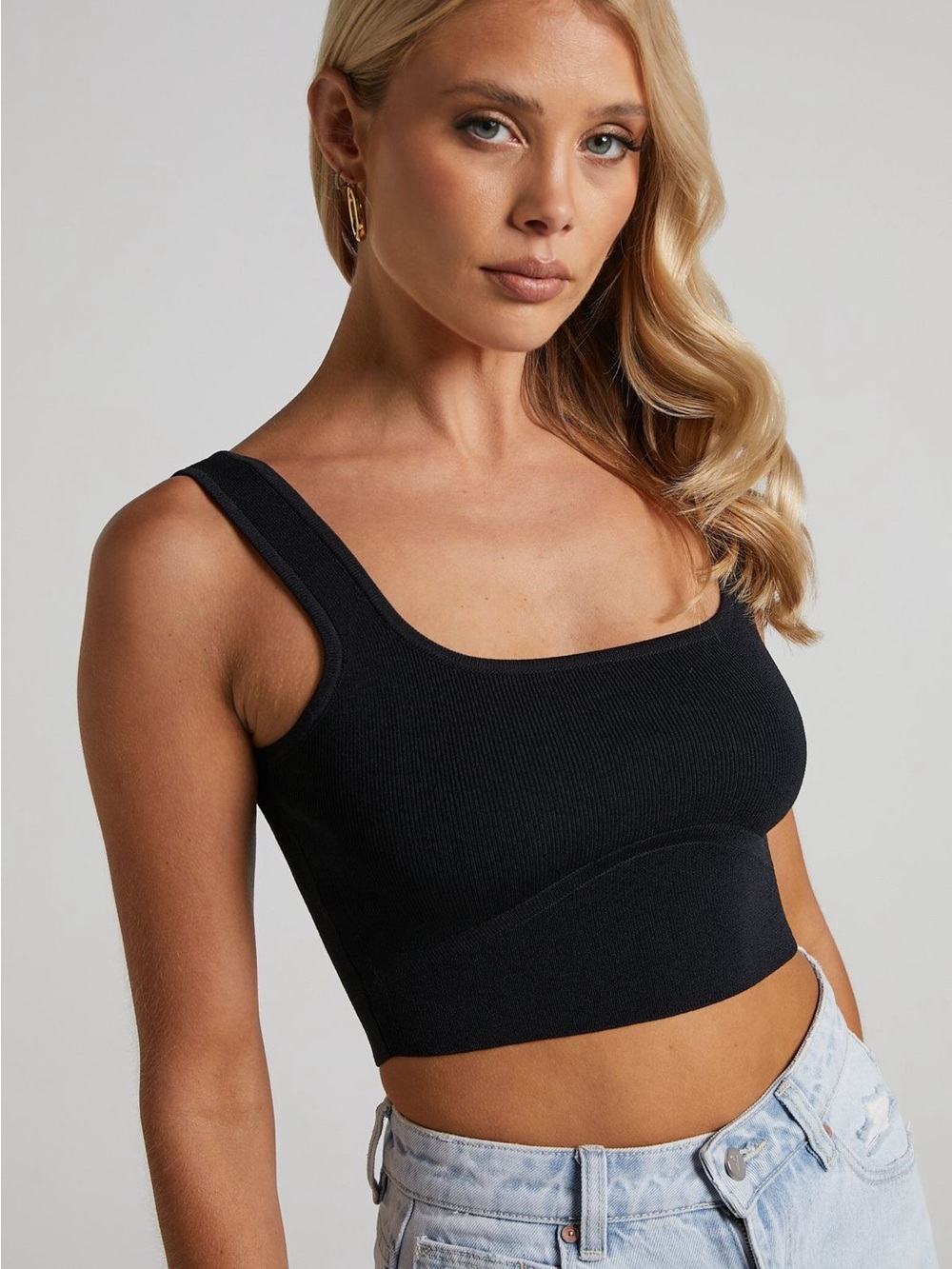 Showpo Black Ribbed Tank Top